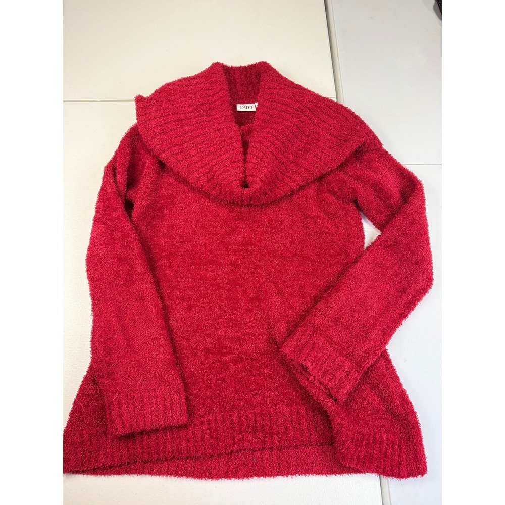 Cato Red Fuzzy Chenille Cowl‎ Neck Long Sleeve Sweater L - Picture 2 of 7